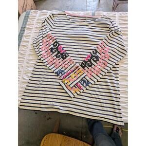 Boden Blue White Stripes Ahead Top Embroidered Floral Long Slv Shirt Cotton 16